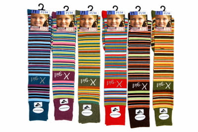 Junior - 90% coton + 5% polyamide + 5% élasthanne - naadloos - overknee junior - 6 paar - paars - blauw - rood - kaki - bruin - groen - maat 27/30