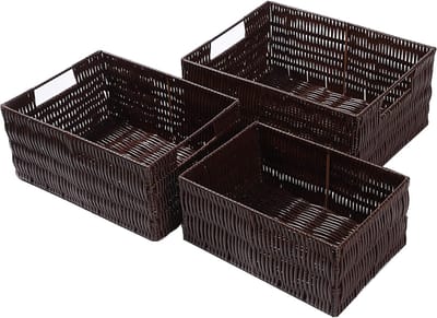 Famanu - Rieten Opbergmanden Handgemaakt Set, set van 3 in warme koffiekleur voor natuurlijke en moderne woonstijl