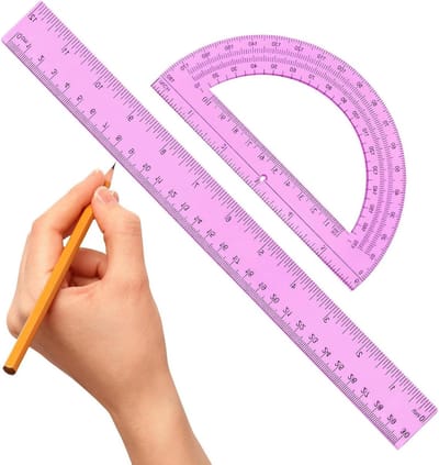 Liniaal Gradenboog Set - Meetset Tekenen - Nauwkeurig Meten Leren - Helder Transparant PVC - 30 cm Liniaal - Roze