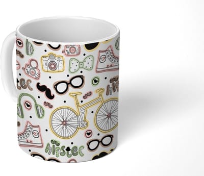 Mok - Koffiemok - Doodle - Koptelefoon - Patroon - Mokken - 350 ML - Beker - Koffiemokken - Theemok