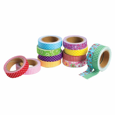 Colorations knutsel tape stof en patronen set van 12 kleurrijk.