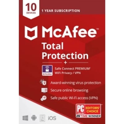 McAfee Total Protection | + VPN | 10 Apparaten | 1 Jaar | Windows, Mac, Android &amp; iOS