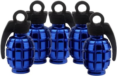 5 x Aluminium Legering Handgranaat Stijl Universele Auto Truck Motor Wiel Ventiel Kappen - Blauwe Banden Ventieldoppen voor Auto's en Motoren