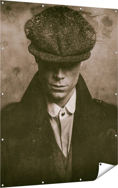 Gards Tuinposter Engelse Gangster uit Jaren 1920 - Zwart Wit - 120x160 cm - Tuindoek - Tuindecoratie - Wanddecoratie buiten - Tuinschilderij