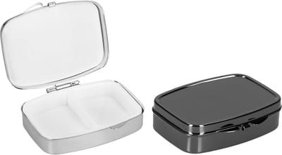 kwmobile Pillendoos met 2 vakken - Set van 2x Roestvrij Staal Pillendoosje - Organizer Voor Tabletten en Pillen - in zilver / zwart