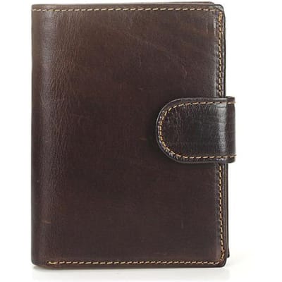 Hommes portefeuille huile cire peau de vache en cuir véritable portefeuilles porte-monnaie embrayage moraillon ouvert haut qualité rétro court portefeuille 13.5 cm café