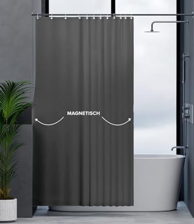 Magnetisch Douchegordijn Grijs 120x200 cm - Waterdicht, Sneldrogend, Anti-schimmel, Ondoorzichtig Douchegordijn met Magneetstrip en Gordijnringen voor Badkamer