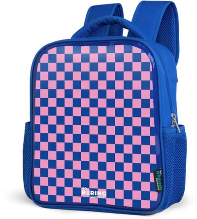 NoBoringSuitcases.com® - Rugzak blauw - Schooltas jongens - Blokjes - Blauw - Roze - Kinder rugtas jongen - Boekentas kind - Kinderrugzak voor school - Schoolrugzak