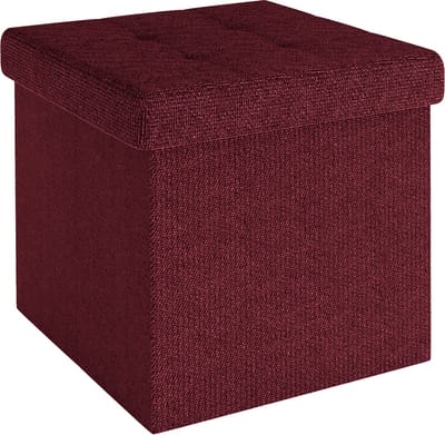 Intirilife Opvouwbaar krukje 30x30x30 cm in CHERRY RED - Zitkubus met opbergruimte en deksel van stof met holtes - Zitkubus voetensteun opbergdoos kist zitkruk