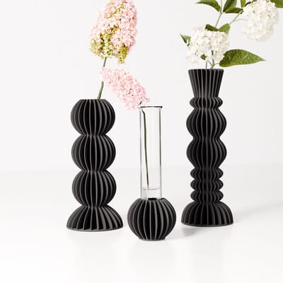 Fleuriek - Kleine vazen set van 3 voor bloemen of droogbloemen - Zwart - Japandi stekvaasjes met glazen buisjes