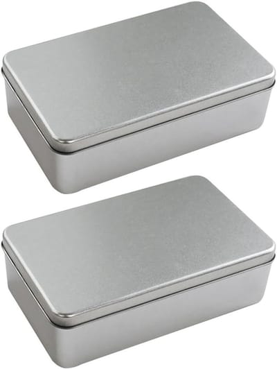 Set van 2 metalen rechthoekige lege blikken voor koekjes, snacks en cadeauverpakking met deksel - Ideaal voor thuis en feesten, zilverkleurig opslagdoosje