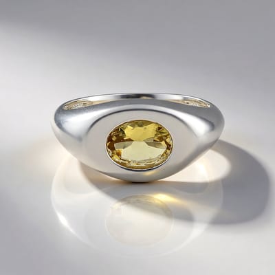 Cavill - Zilveren ring 925 sterling zilver geplatineerd - Gele beryl 0,951 ct ovaal briljant - Moderne elegante bezel ring - Braziliaanse edelsteen