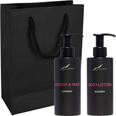Douchepakket Hamam - Shower & wash + Bodylotion - 300 ml per fles - set van 2 stuks - met luxe gift tas - cadeau - giftset voor hem en haar