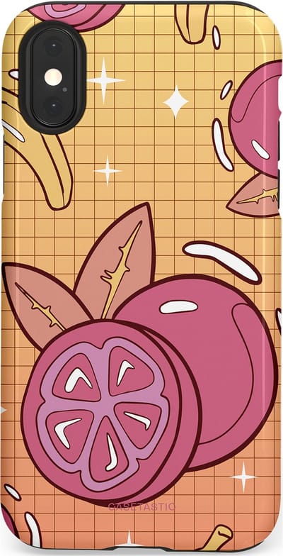 Casetastic Hoesje Geschikt voor Apple iPhone X/Xs - Stijlvolle Beschermende Duo-layer Case - Fruitige bananen ruitjes