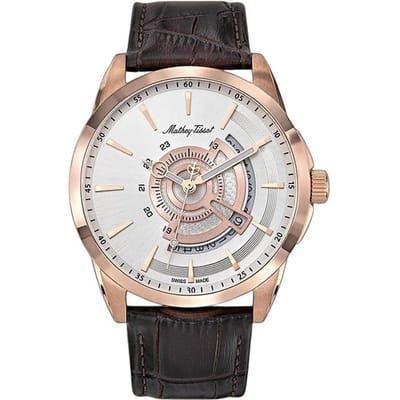 Mathey-Tissot Mondo Leren Band Zilveren Wijzerplaat Quartz H711PS Herenhorloge zilver