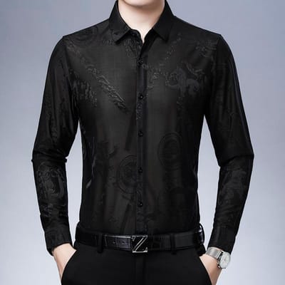 Heren Bloemen Lange Mouw Ijszijde Shirt, Modieus Groot Bloemen Shirt, Herfst Papa Kleding, Casual Middenleeftijd Shirt voor Mannen XXXXL black