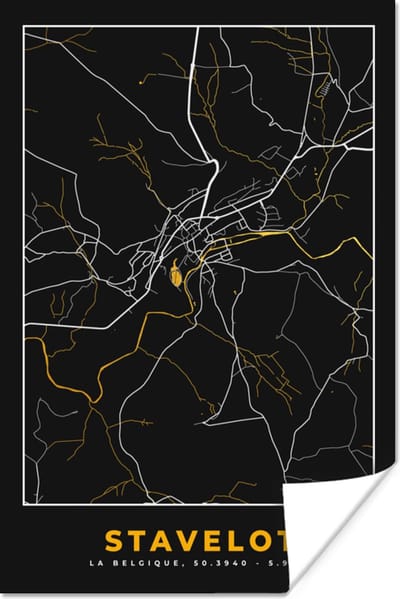 Poster Goud - Stadskaart - Plattegrond - Stavelot - Kaart - 120x180 cm XXL