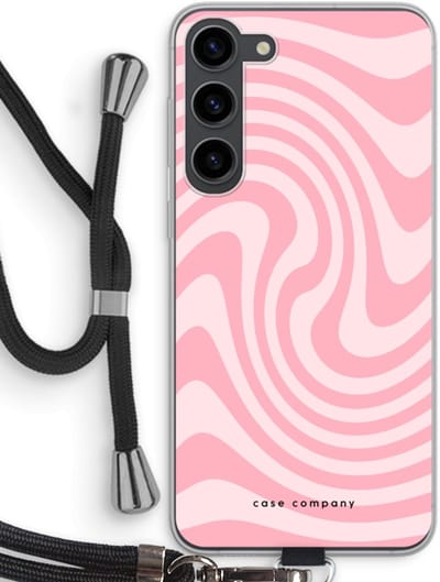 Case Company® - Hoesje met koord geschikt voor Samsung Galaxy S23 Plus hoesje met Koord - Swirl Roos - Telefoonhoesje met Zwart Koord - Bescherming aan alle Kanten en Over de Schermrand