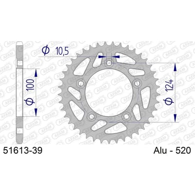 Aluminium tandwiel achter Afam 520 39 dents