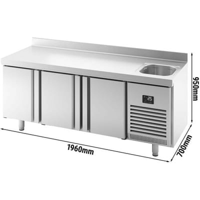 GGM Gastro Kühltisch Premium PLUS - 1960x700mm - mit 1 Becken, 3 Türen - Aufkantung Zilver