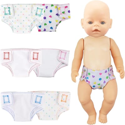 Doll Luierset van 6 Stuks, Herbruikbare Accessoires voor Poppen van 35-45 cm, Geschikt voor Meerdere Wasbeurten