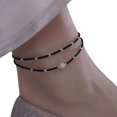 Enkelketting met Kralen voor Heren & Dames – Verstelbare Enkelband, Voetsieraad, Armband voor Voet, Lucky Cadeau, Persoonlijke Sieraden - Zwart