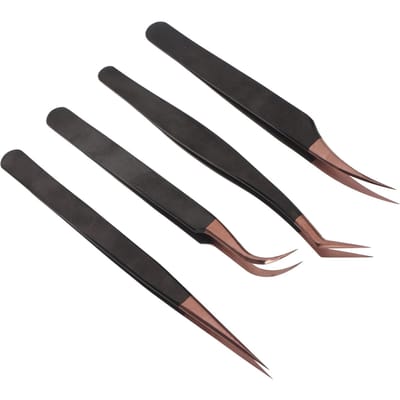 4 Stuks Wimperverlenging Pincetten Roestvrij Staal Antistatisch Nagellak Pincetten voor Schoonheid black