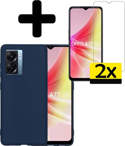 Hoesje - Met 2x Screenprotector - Geschikt voor OPPO A77 - Sterk & Shockproof - Back Cover - Siliconen Case - Telefoon Hoes - Telefoonhoesjes - Donkerblauw