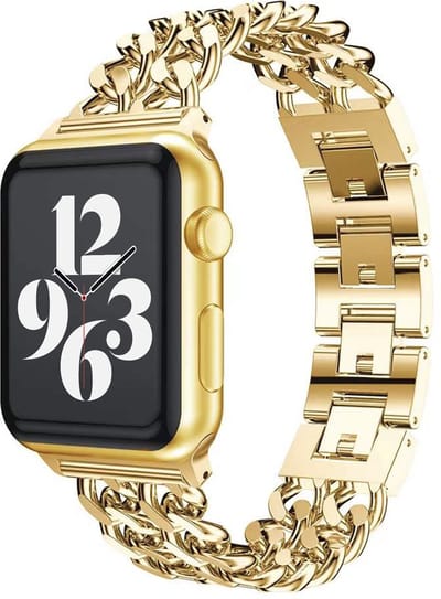MY PROTECT - Luxe Metalen Ketting Bandje - Geschikt Voor Apple Watch Bandje - Series 1/2/3/4/5/6/7/8/9/10/SE/Ultra - 44mm - 45mm - 46mm - 49mm - Goud
