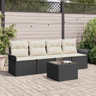 vidaXL - Tuinbank - Set - 5 - st - Zwart - en - Crème - poly - rattan