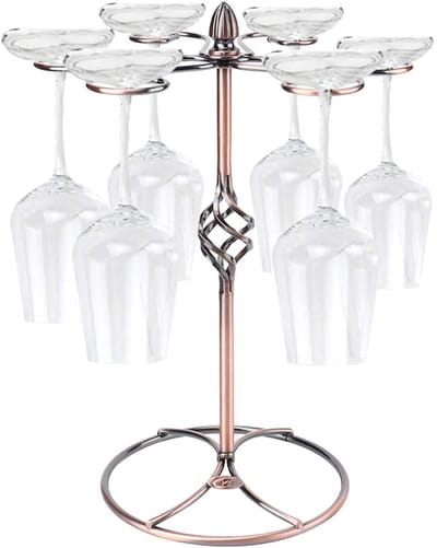 Dailygoods- Wijnglasrek Elegant - Wijnglas Houder - Wijnglas Rek - Retro Stijl - Tot 6 Glazen - Stabiele Ronde Basis - Wijnglashouder