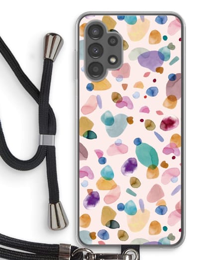 Case Company® - Hoesje met koord geschikt voor Samsung Galaxy A13 4G hoesje met Koord - Terrazzo Memphis - Telefoonhoesje met Zwart Koord - Bescherming aan alle Kanten en Over de Schermrand