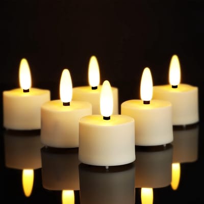 Famanu - Oplaadbare theelichtjes met afstandsbediening, flikkerende vlamloze kaarsen met timer, geschikt voor Kerstmis, kerstboom, Pasen, bruiloft, feest, set van 6