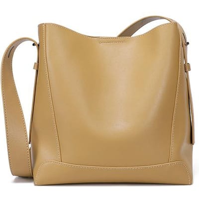 Dames High-end Schoudertas van Echt Leer Nieuwe Bucket Bag Grote Capaciteit Veelzijdige Commuter Crossbody Tas beige
