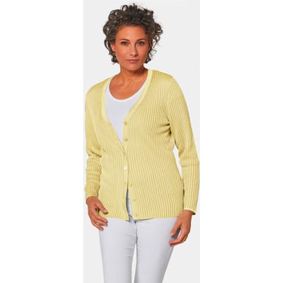 Onderhoudsarm tricot jasje met hoogwaardige ribstructuur - geel - Gr. 19 van Goldner Fashion