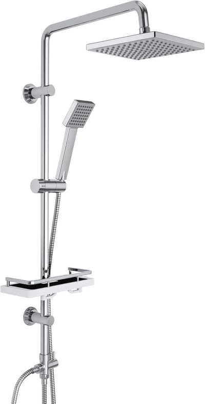 SnelShoppen - Regendouche douchesysteem met legplank, roestvrij staal doucheset zonder douchekraan, hoofddouche ABS 20x20 cm chroom voor luxe badkamer