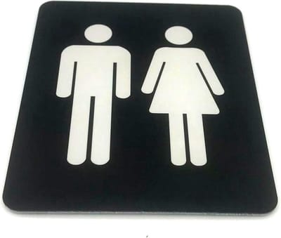 Deurbordje toilet Heren / Dames - 12 x 10 cm (incl. dubbelzijdige tape) - zwart / wit | Geborstelde RVS-look toplaag | Gratis Verzending