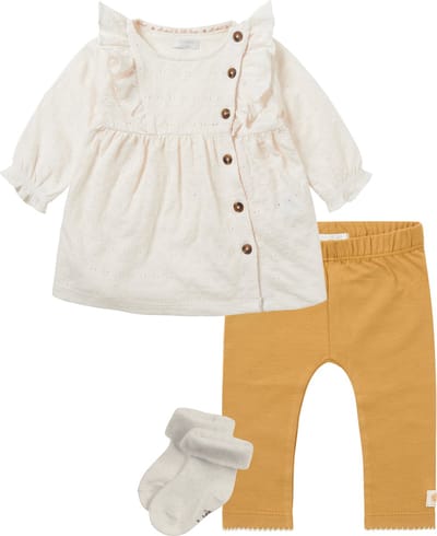 Noppies - Kledingset - 3 delig - Jurk Noble Pristine - Legging Apple Cinnamon - 1 paar sokjes - Maat 74