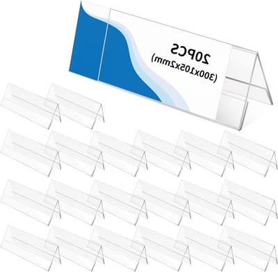 Naambordjes van acryl 30 x 10,5 cm met transparante tafelstandaard voor conferenties, bruiloften en bureaus - 20 stuks met dakvorm en etikettenhouder