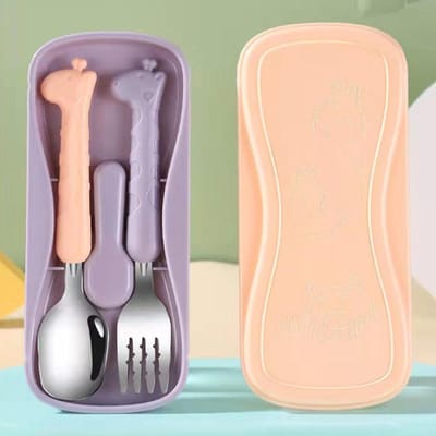 2 stks/set kinderservies food grade roestvrijstalen lepel en vork baby-eettrainingsgerei paars