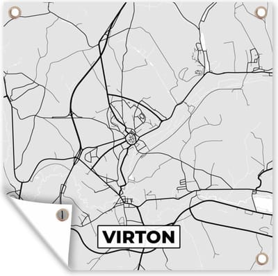 Tuin poster Zwart Wit – België – Plattegrond – Stadskaart – Kaart – Virton - 200x200 cm - Tuindoek