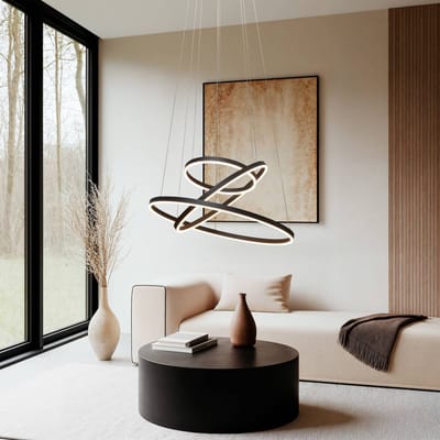 Arcchio LED hanglamp Albiona, zwart, 3 ringen, Ø 80 cm