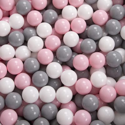 KiddyMoon Kinderballen 6 cm 100 Stuks - Ballenbad ballen - Baby Speelballen - Wit Grijs Poederroze