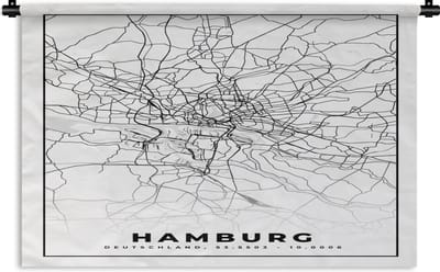 Wandkleed - Wanddoek - Hamburg - Plattegrond - Kaart - Stadskaart - 180x120 cm - Wandtapijt