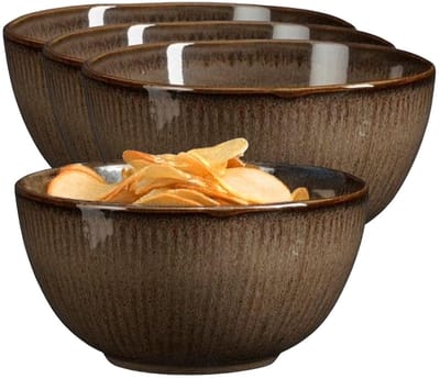 Mica Decorations Serveer/chips schaaltje Nusa - 6x - bruin - 14 x 7 cm - keramiek - kommetjes