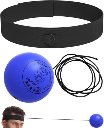 Boksbal set - Reactiebal hoofdband - Fitness training - Verstelbare hoofdband - 7-9 cm bal - Blauw