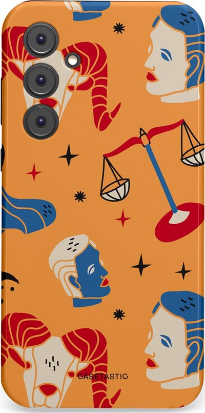 Casetastic hoesje geschikt voor Samsung Galaxy A35 - Dubbellaagse bescherming - Zodiac in lijn - Fashion Case - Okergeel Terracotta Zand Rood