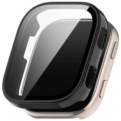 Watch case screenprotector - geschikt voor Amazfit Bip 6 - hoesje - gehard glas - volledige bescherming - zwart