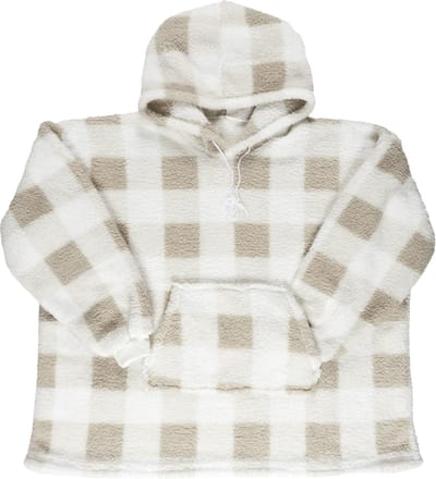 Knusse Oversized Hoodie Deken - Zachte Fleece Blanket met Capuchon - Warme Comfy Sweater - Geruit Design - Perfect voor Thuis - Beige/Wit