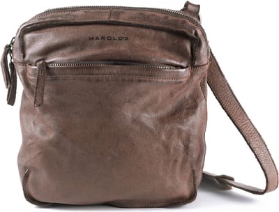 HAROLD'S Leren Schoudertas Submarine Crossbag Zip Brown Donkerbruin